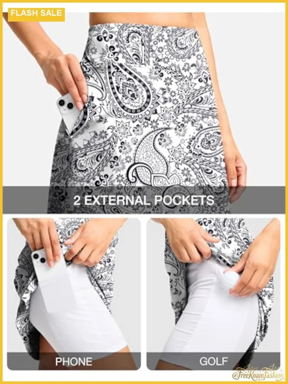 Women's Knee Length Skort with Pockets, High Waisted, Stretchy, Side Slit